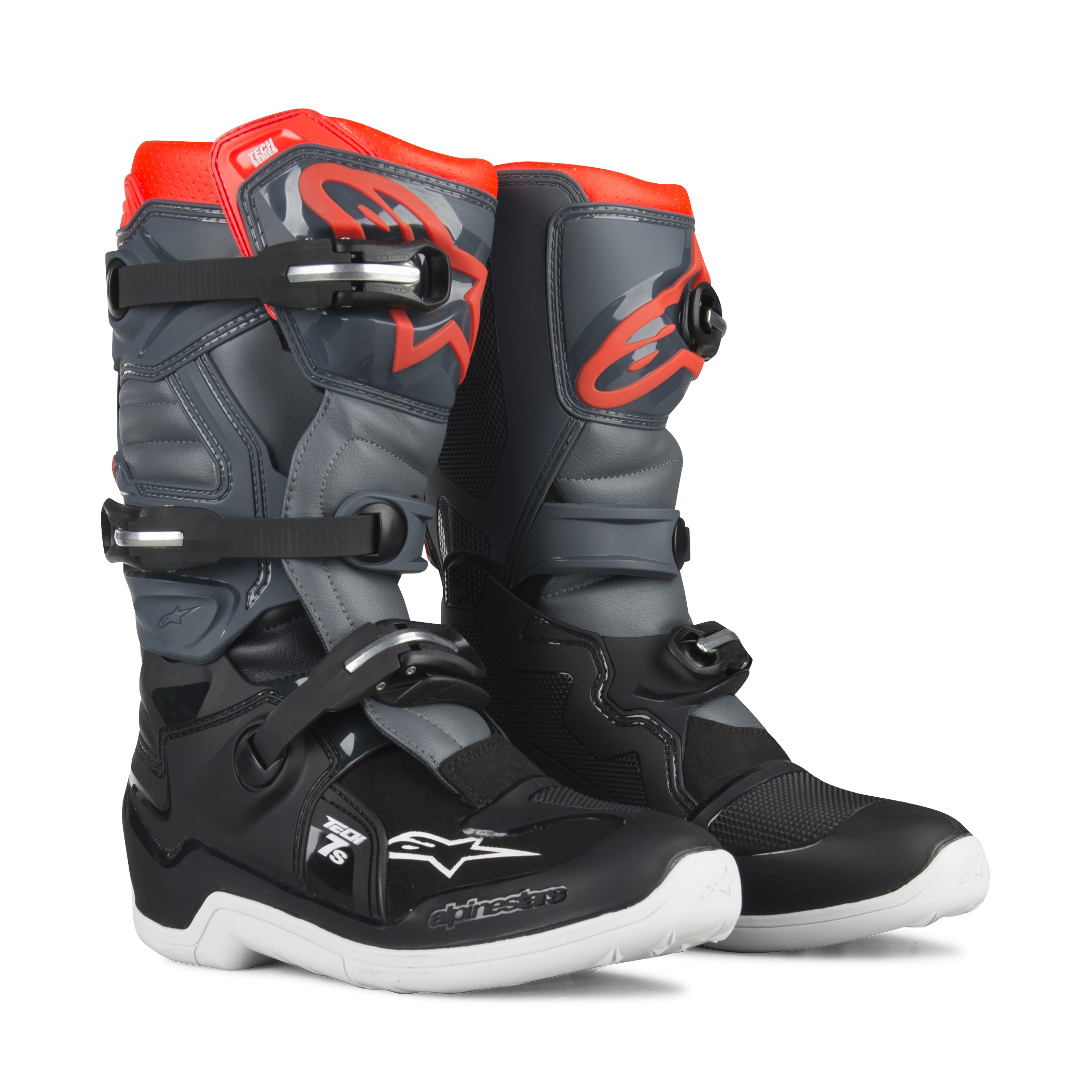 alpinestars stivali cross bambino  tech 7 s nero-grigio-rosso fluo