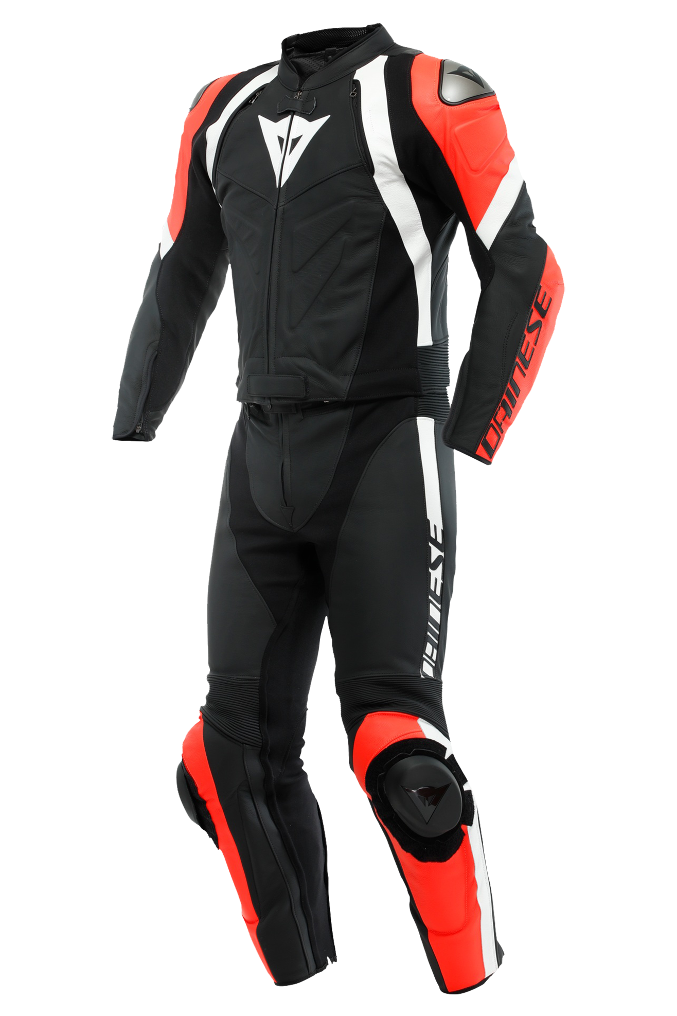 Dainese Tuta in Pelle 2 Pezzi  Avro 4 Nero-Rosso Fluo-Bianco