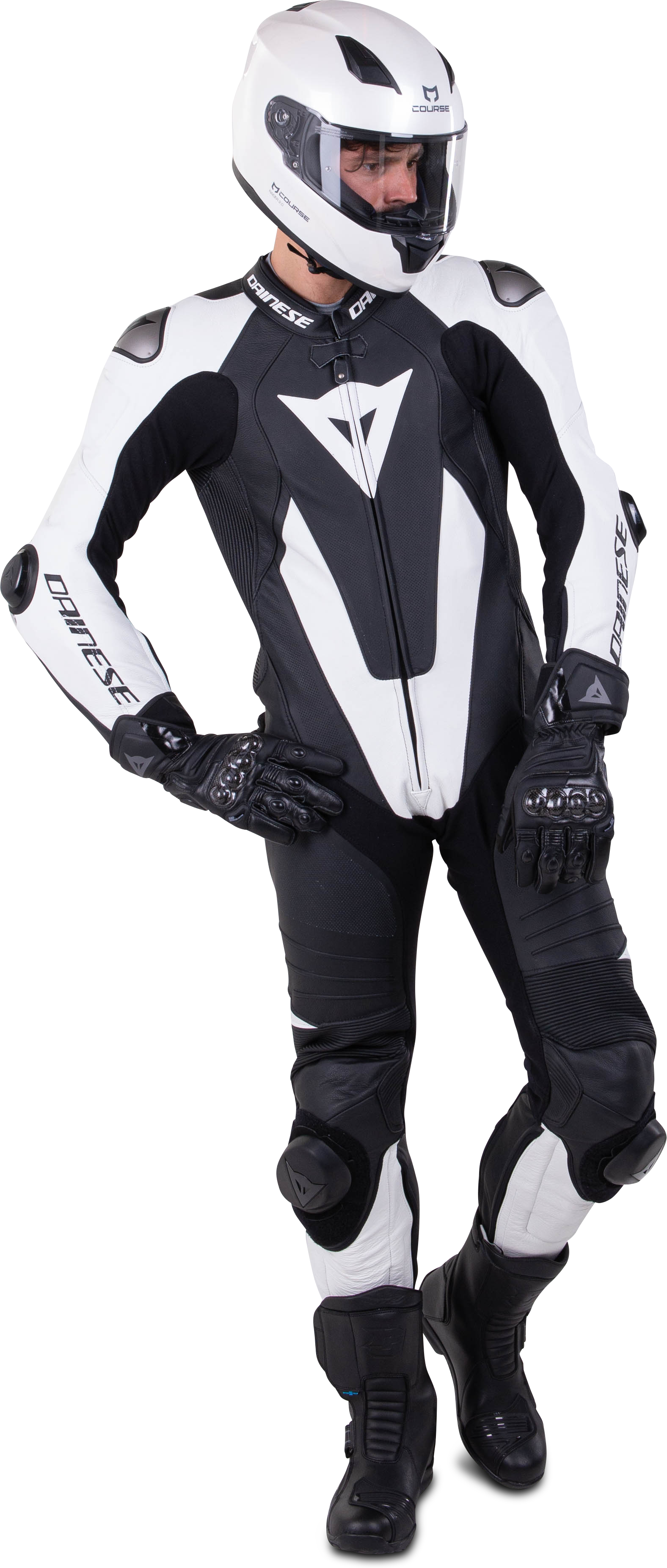 Dainese Tuta in Pelle  Laguna Seca 5 Perf. Nero Opaco-Bianco