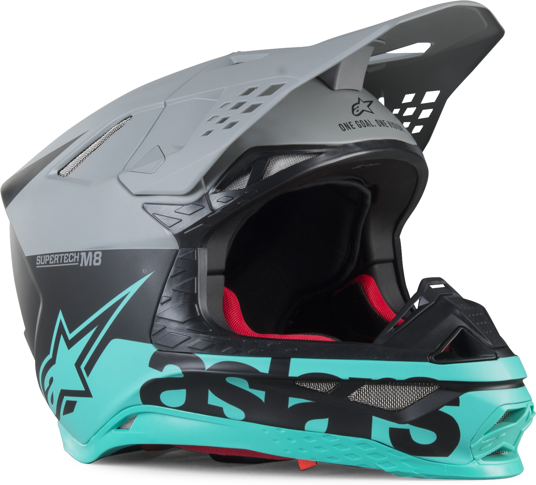 Alpinestars Casco Cross  Supertech S-M8 Radium CE Nero Opaco-Grigio-Verde Acqua