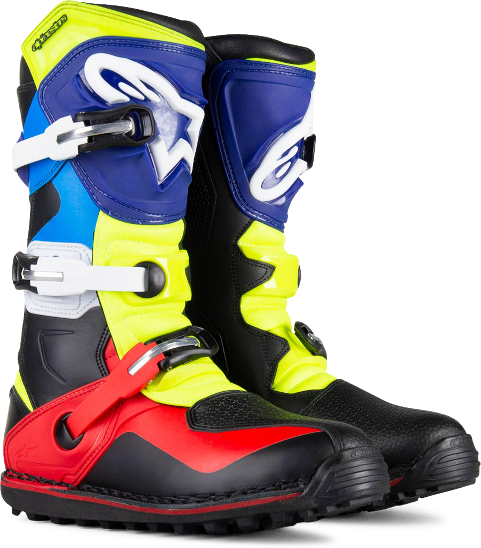 Alpinestars Stivali Cross  Tech T Nero-Rosso-Blu-Giallo Fluo