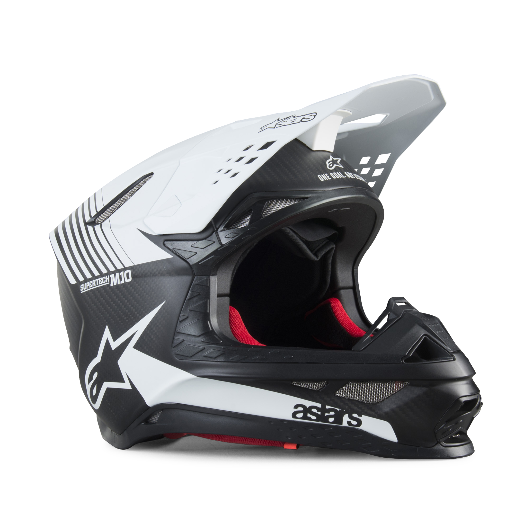 Alpinestars Casco Cross  Supertech M10 Dyno Nero Opaco-Fibra di Carbonio-Bianco