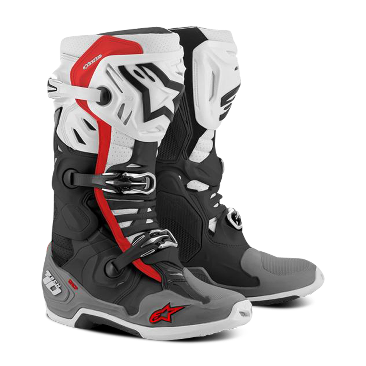 Alpinestars Stivali Moto Tech 10 Supervented Nero-BIanco-Grigio-Rosso