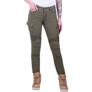 Course Pantaloni Moto Donna  Wasteland Rinforzati in Aramide Slim Fit Oliva