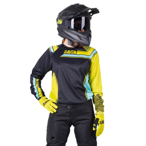 Raven Maglia Cross Bambino  Rival Nero-Lime-Turchese