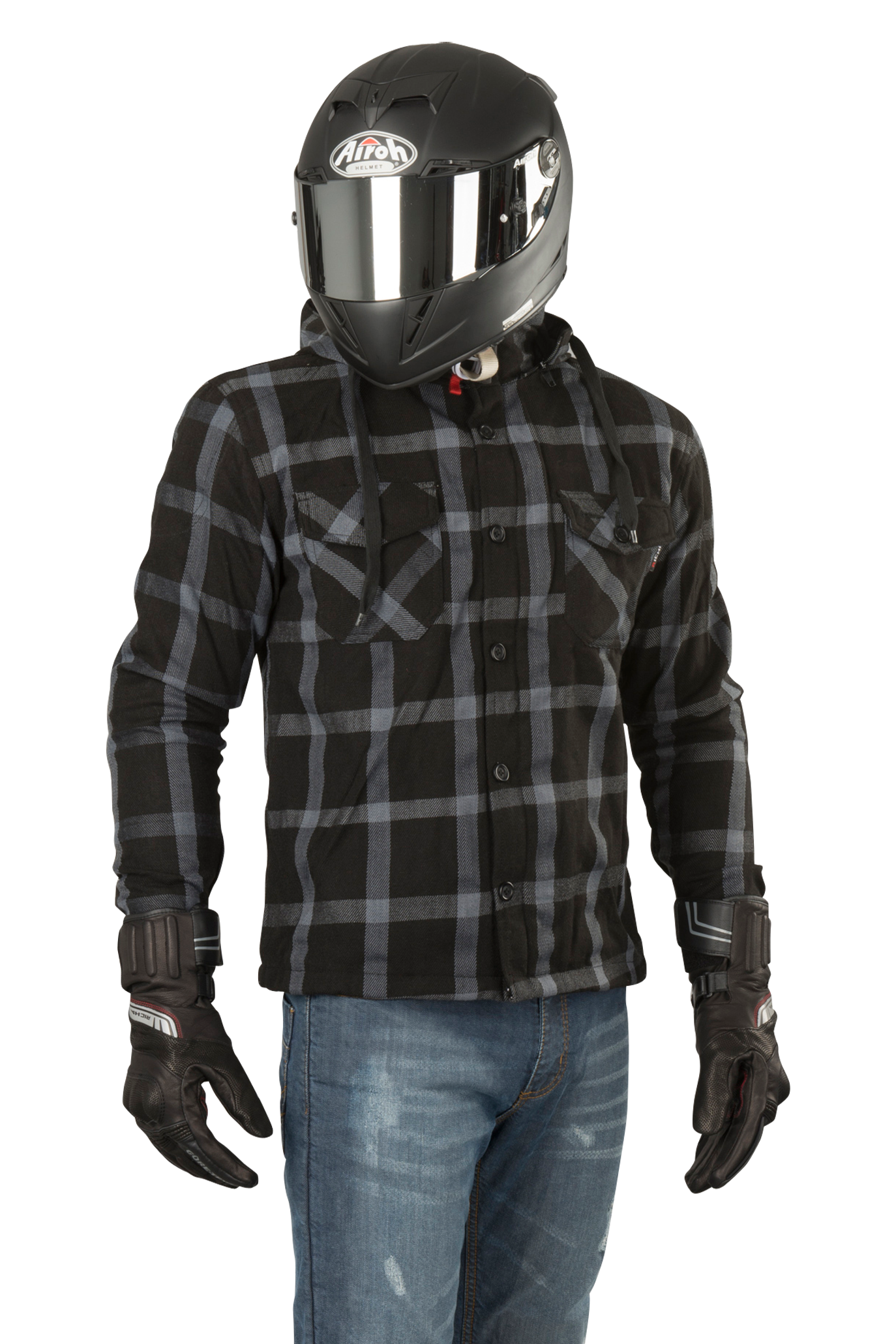 Richa Camicia con Cappuccio  Lumber Nero-Grigio Richa Camicia con Cappuccio  Lumber Nero-Grigio