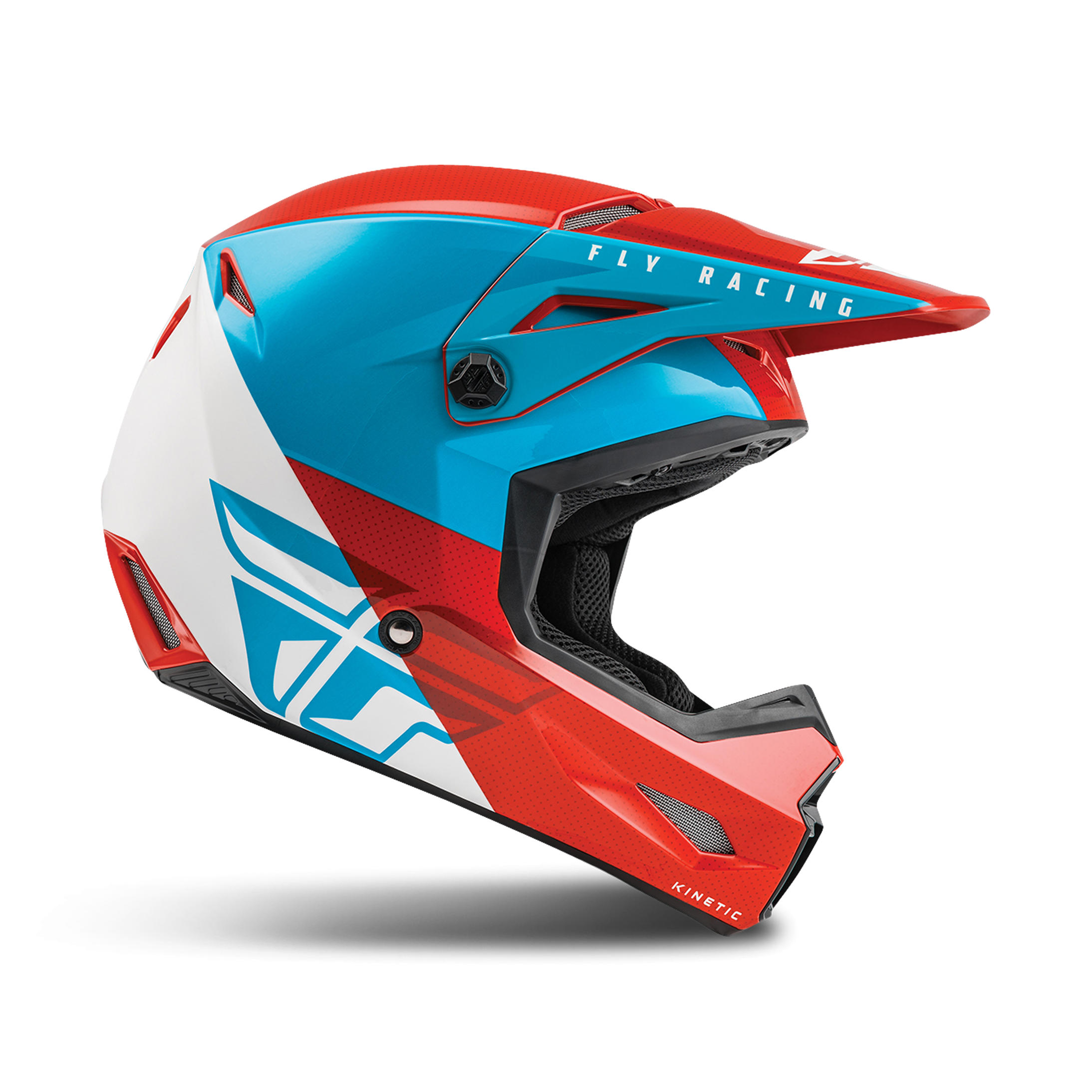 FLY Racing Casco Cross  Kinetic Straight Edge Rosso-Bianco-Blu