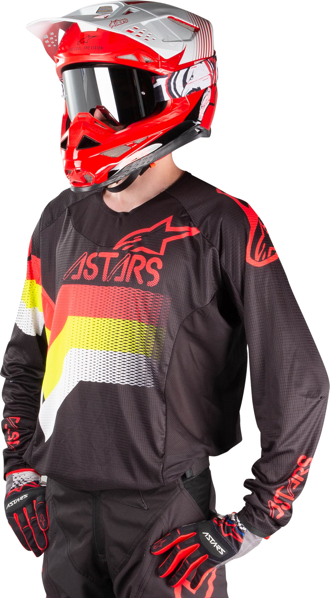 Alpinestars Maglia Cross  Techstar Venom Nero-Rosso-Giallo Fluo