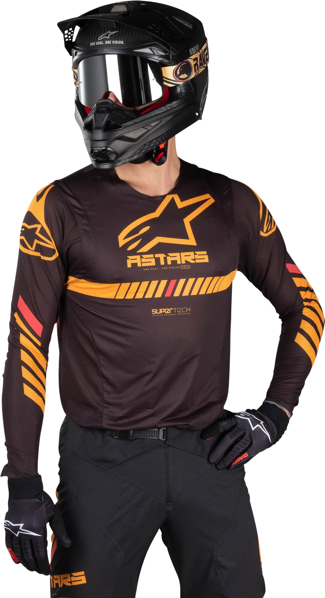 Alpinestars Maglia Cross  Supertech Nero-Arancio-Rosso Fluo Alpinestars Maglia Cross  Supertech Nero-Arancio-Rosso Fluo