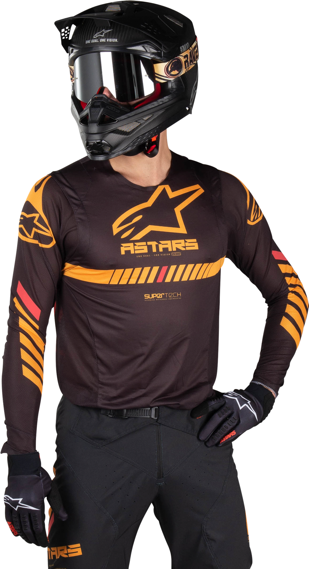 Alpinestars Maglia Cross  Supertech Nero-Arancio-Rosso Fluo