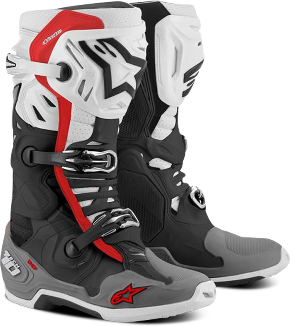 Alpinestars Stivali Moto  Tech 10 Supervented Nero-BIanco-Grigio-Rosso