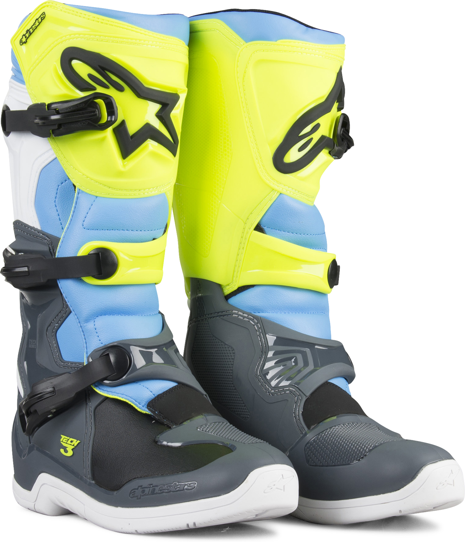 Alpinestars Stivali Cross  Tech 3 Grigio-Giallo-Blu Alpinestars Stivali Cross  Tech 3 Grigio-Giallo-Blu