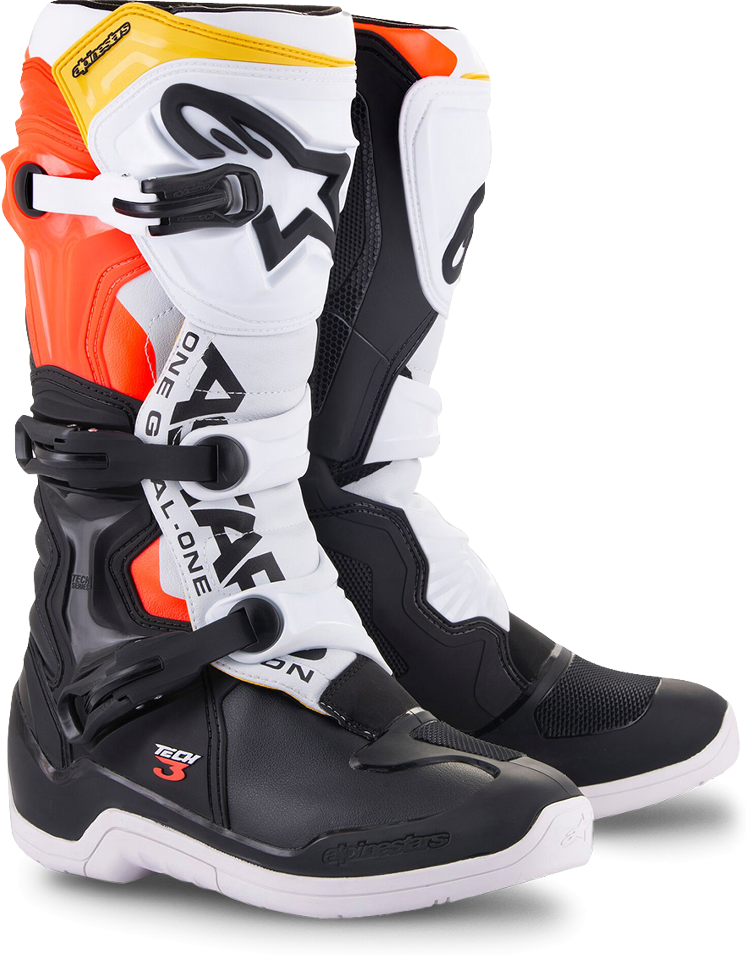 Alpinestars Stivali Cross  Tech 3 Bianco-Rosso-Giallo Alpinestars Stivali Cross  Tech 3 Bianco-Rosso-Giallo