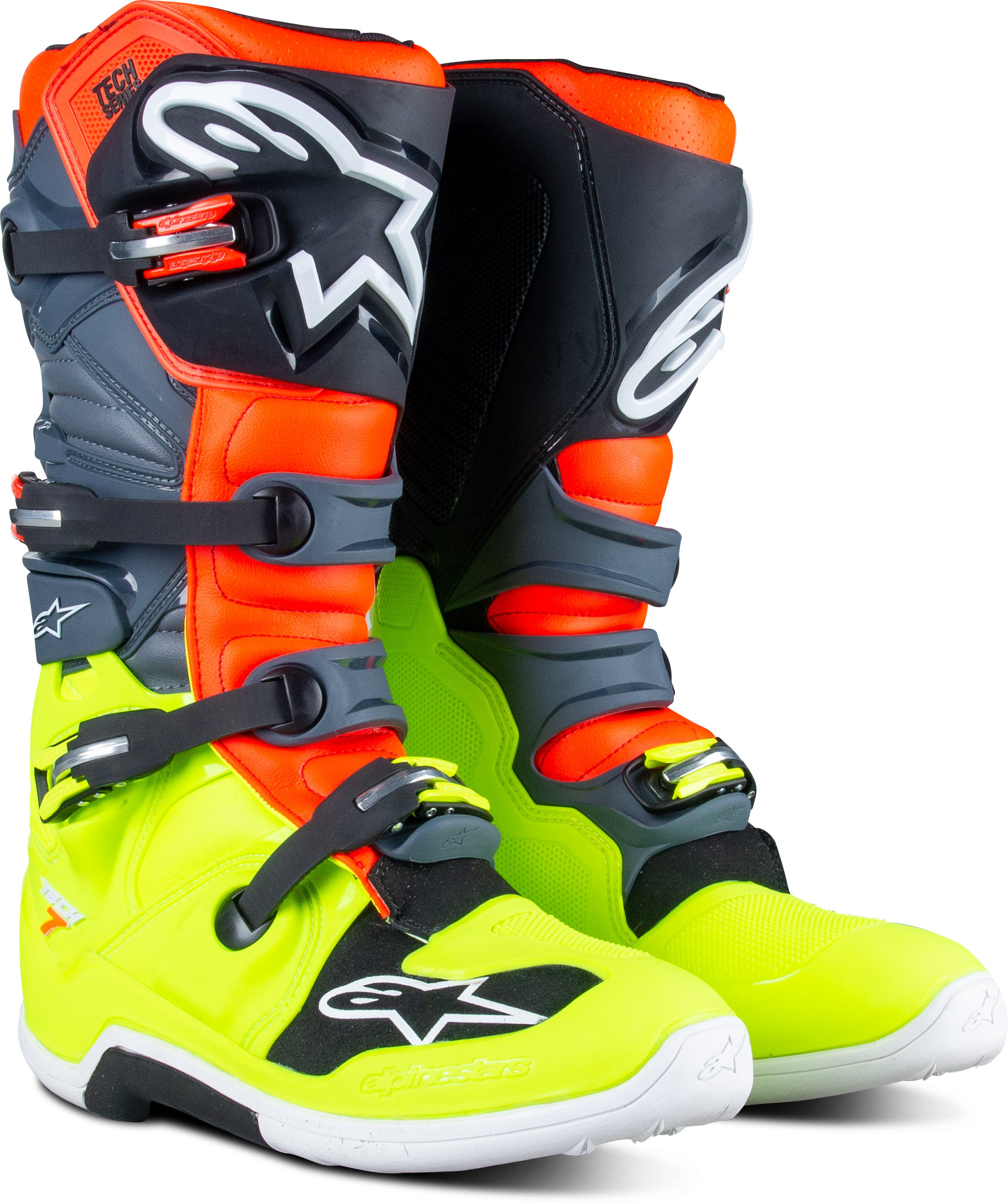 Alpinestars Stivali Cross  TECH 7 Giallo-Rosso fluo-Grigio Alpinestars Stivali Cross  TECH 7 Giallo-Rosso fluo-Grigio
