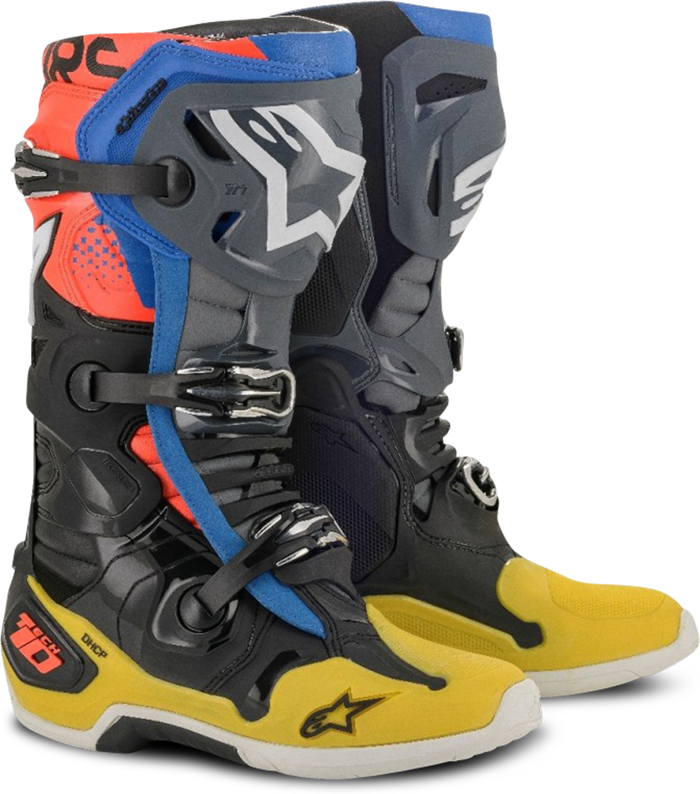 Alpinestars Stivali Cross  Tech 10 Giallo-Blu-Rosso