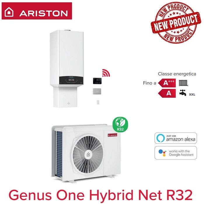 Ariston Genus One Hybryd Net R-32 24/50 Kw Completa Di Kit Scarico Fumi Caldaia A Condensazione Con Pompa Di Calore Integrata – Sistema Ibrido 3302456