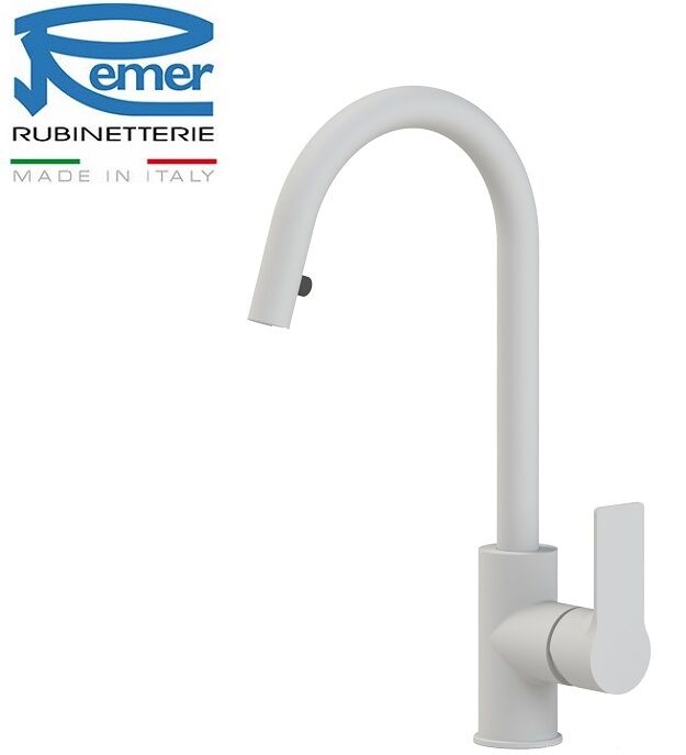 Remer Miscelatore Monocomando Energy Ey84bo Per Lavello Con Canna Alta Girevole - Bianco Opaco