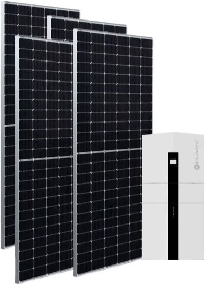 Kit Fotovoltaico Da 4,92 Kw Composto Da Sistema Di Accumulo Elettrico Clivet Sinergy 51.05 Pacco Batteria Da 5 Kwh Con Inverter Monofase Da 5 Kw Più Pannelli Solari Monocristallini Suntech Ultra V Pro Mini Da 410 W