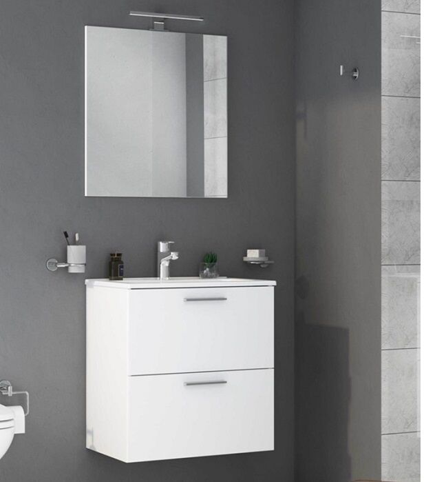 Vitra Mobile Basic Sottolavabo Serie Mia Da 60 Cm Bianco Lucido Con Specchio E Led - 75021