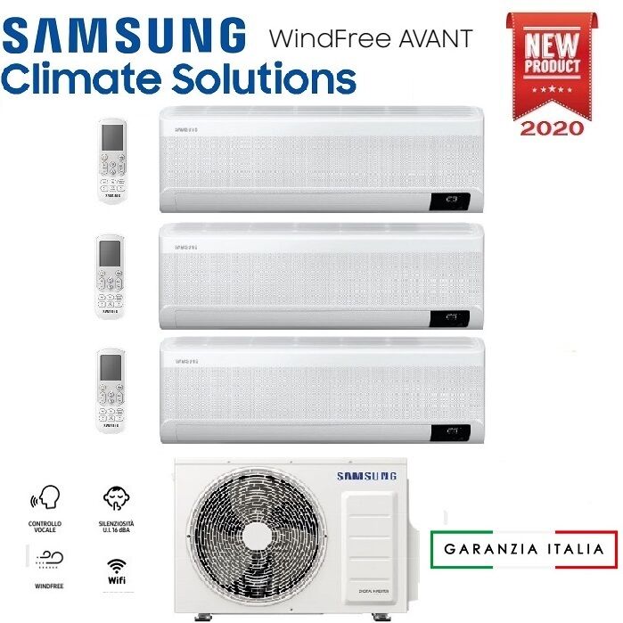 Climatizzatore Condizionatore Samsung Inverter Trial Split Windfree Avant 7000+7000+12000 Con Aj068txj R-32 Classe A++ Wifi - New 7+7+12