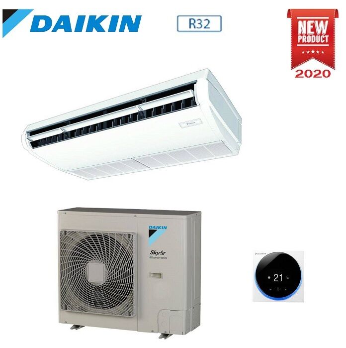 Climatizzatore Condizionatore Daikin Sky Air Advance Pensile A Soffitto Dc Inverter 36000 Btu Fha100a Trifase R-32 Wi-Fi Optional Con Comando A Filo Bianco