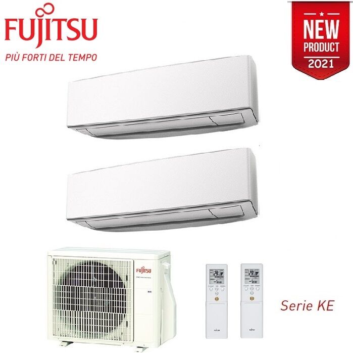 Climatizzatore Condizionatore Fujitsu Dual Split Parete Inverter Serie Ke White 7000+7000 Btu Con Aoyg14kbta2 7+7
