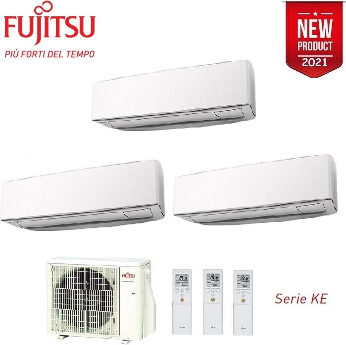 Climatizzatore Condizionatore Fujitsu Trial Split Parete Inverter Serie Ke White 7000+7000+7000 Btu R-32 Con Aoyg18kbta3 7+7+7