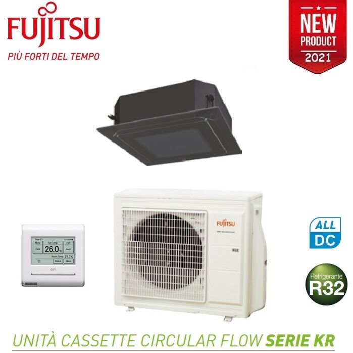 Climatizzatore Condizionatore Fujitsu Split Cassetta Kr Circular Flow Inverter Auxg36krlb 36000 Btu Monofase Con Filocomando E Griglia Inclusi Nero