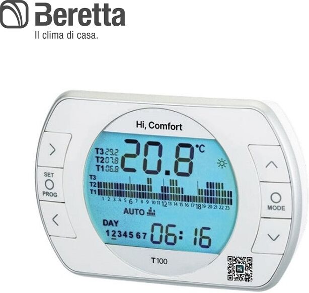 Beretta Hi Comfort T100 Cronotermostato Universale On/off Modulante Con Display Retroilluminato 2019335