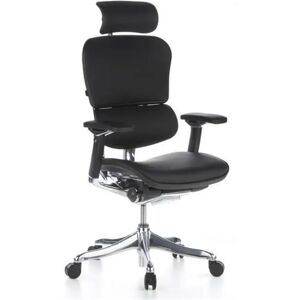 Hjh Sedia ergonomica ERGOPLUS in vera pelle, 100% regolabile, grande qualità per il tuo benessere, con sostegno lombare, in color nero