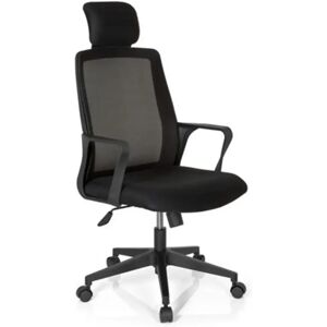 Hjh Sedia per ufficio DAVOS, design ergonomico con poggiatesta e braccioli, in tessuto traspirante, colore nero