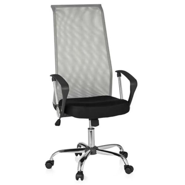hjh sedia per ufficio kio 200, con schienale extra alto in rete traspirante, omologata per 4 ore al dì, in nero e grigio chiaro