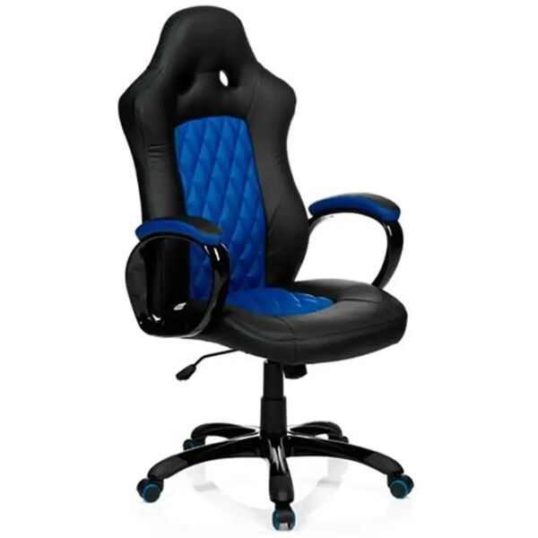 hjh sedia gaming racer executive, design sportivo, rivestimento in pelle, colori nero e blu