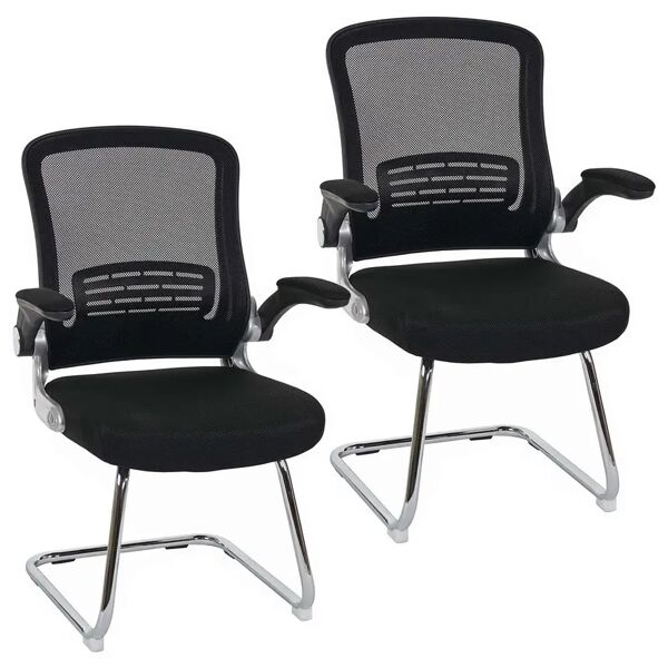 hjh lotto di 2 sedie attesa ergocity v, ergonomiche con sostegno lombare, telaio in metallo, in nero