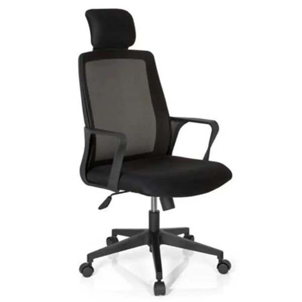 hjh sedia per ufficio davos, design ergonomico con poggiatesta e braccioli, in tessuto traspirante, colore nero
