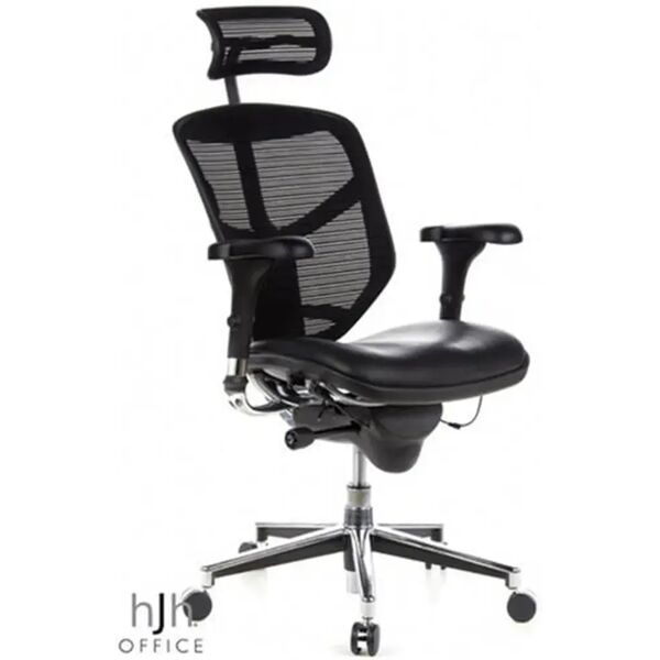 hjh sedia ergonomica in rete enjoy, 100% regolabile, sedile in pelle colore nero