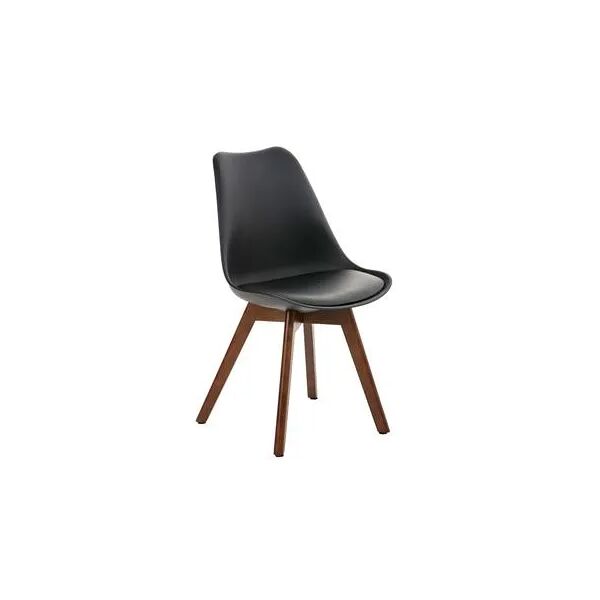 sediadaufficio sedia di design per ospiti borneo, stile rétro con base in legno e seduta in pelle nera