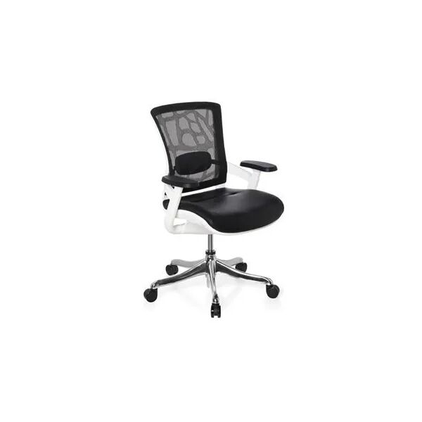 hjh sedia ergonomica airgus pelle, con sostegno lombare regolabile, un pulsante di controllo, in colore nero