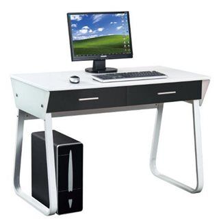 hjh scrivania di design per pc modello mira, con 2 ampi cassetti, cm 75,5x110x55, bianco