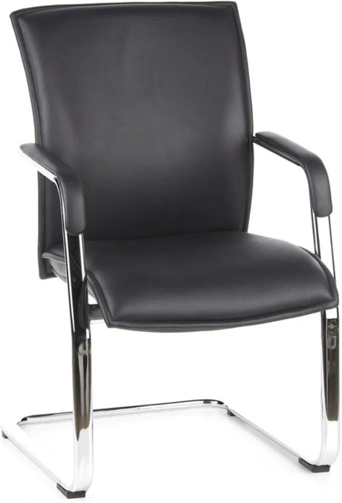 hjh poltrona per riunioni milano v, ergonomica ed elegante, struttura cromata, in pelle color nero