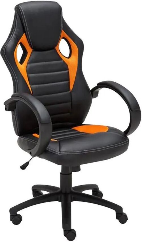 Sediadaufficio Poltrona Gaming ASCARI, design sportivo unito a grande comodità, in pelle e tessuto, colore nero e arancione