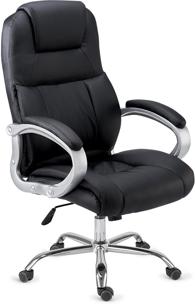 Sediadaufficio Poltrona da ufficio BOSTON, telaio in acciaio con rivestimento in pelle, resistente fino a 150kg, in nero Sediadaufficio Poltrona da ufficio BOSTON, telaio in acciaio con rivestimento in pelle, resistente fino a 150kg, in nero