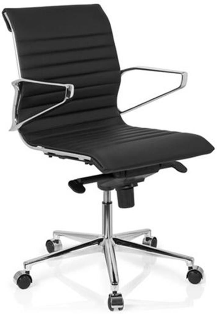 Hjh Sedia per Ufficio o Studio modello CHICAGO 10, Design elegante e moderno in vera pelle com base in metallo, colore nero Hjh Sedia per Ufficio o Studio modello CHICAGO 10, Design elegante e moderno in vera pelle com base in metallo, colore nero