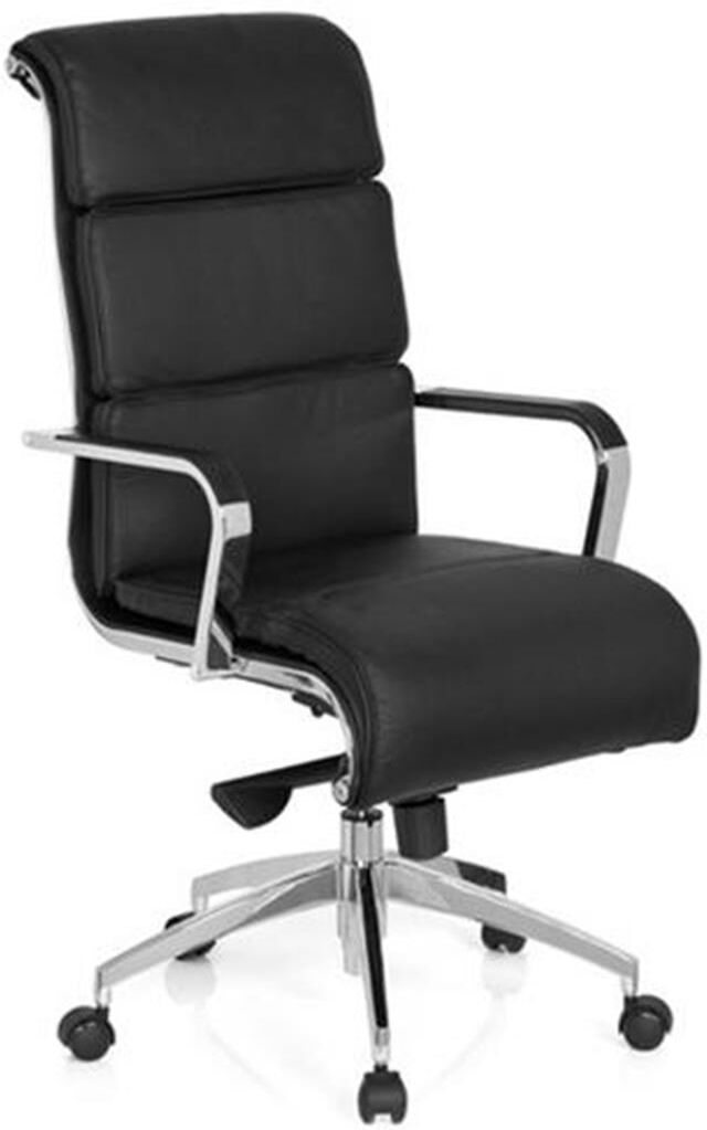 Hjh Poltrona per ufficio MILAN in vera pelle, dettagli cromati, colore nero Hjh Poltrona per ufficio MILAN in vera pelle, dettagli cromati, colore nero