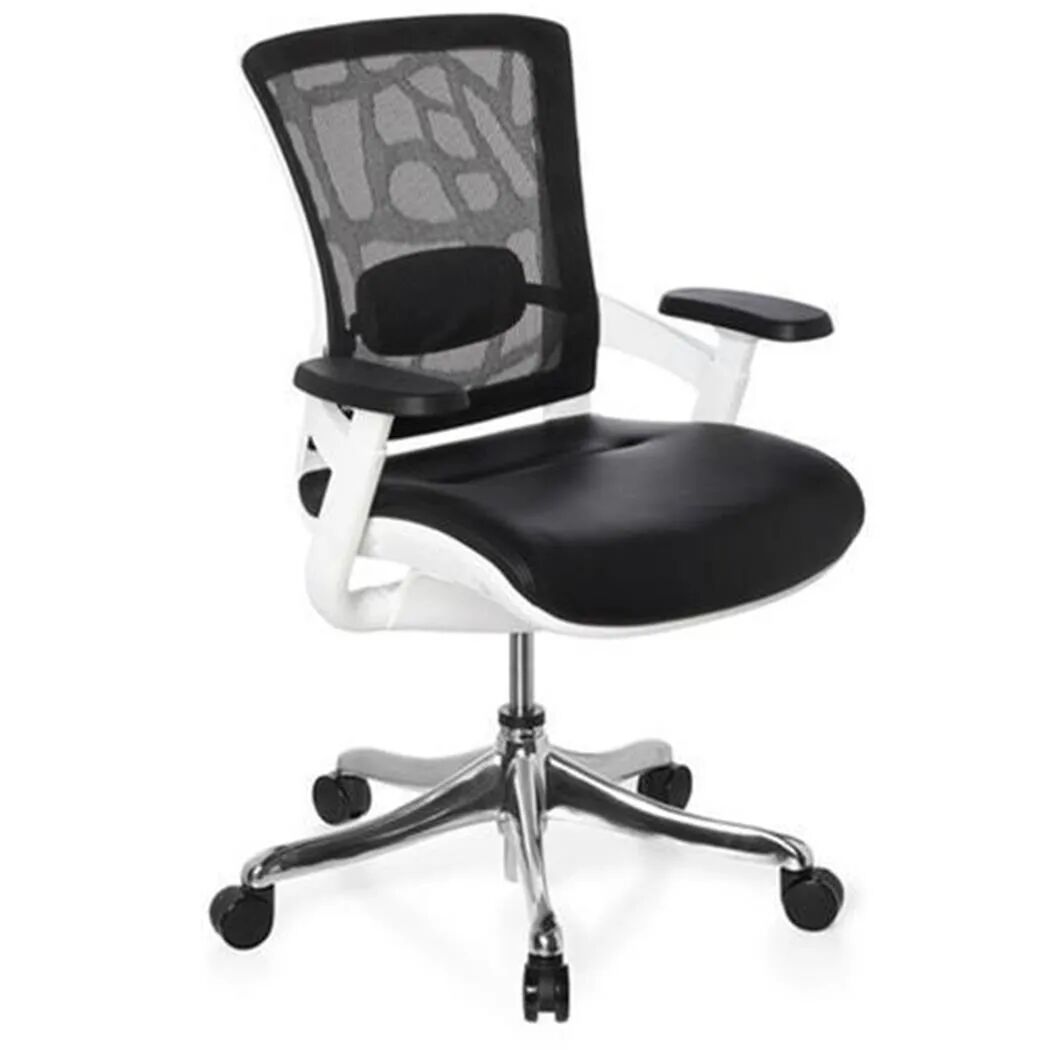 Hjh Sedia ergonomica AIRGUS PELLE, con sostegno lombare regolabile, un pulsante di controllo, in colore nero