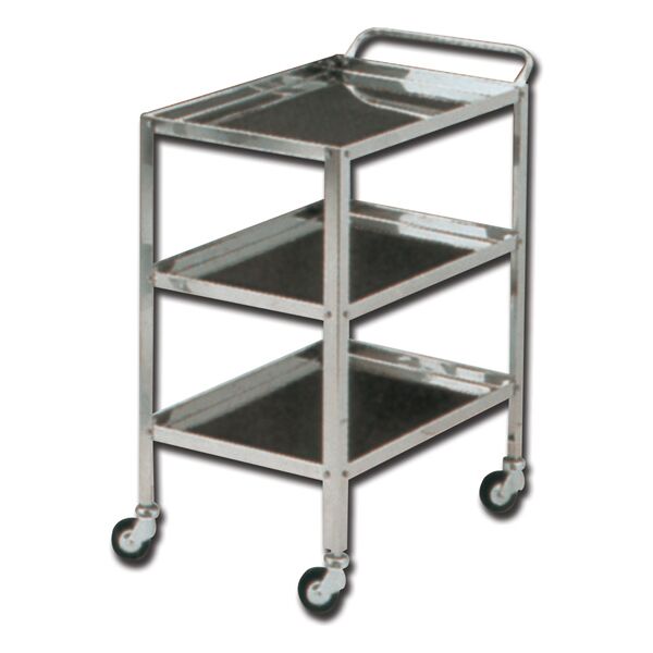 Gima carrello a tre ripiani in acciaio inox con maniglia e bordi, ruote in gomma, argento, 70x50x82 cm