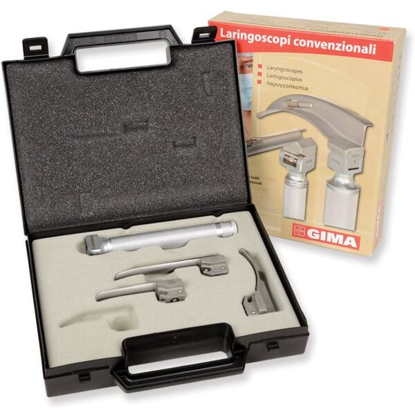 Gima set laringoscopio pediatrico con tre lame Miller 0-1 e una McIntosh 0 in acciaio inox con manico satinato