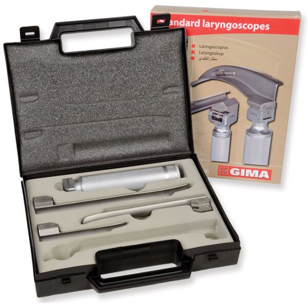 Gima set laringoscopio con tre lame Miller 1, 2, 3 manico satinato acciaio inox custodia plastica