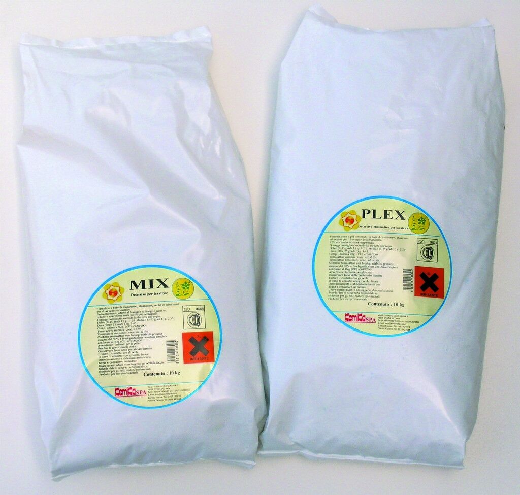 Kemika spa Plex Detersivo enzimatico in polvere per lavatrice domestica o semi-professionale enzimatico - Sacco da 10 kg