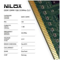 Nilox Memoria RAM Ddr - modulo - 1 gb - dimm 184-pin - 333 mhz / pc2700 nxd1333s1c3
